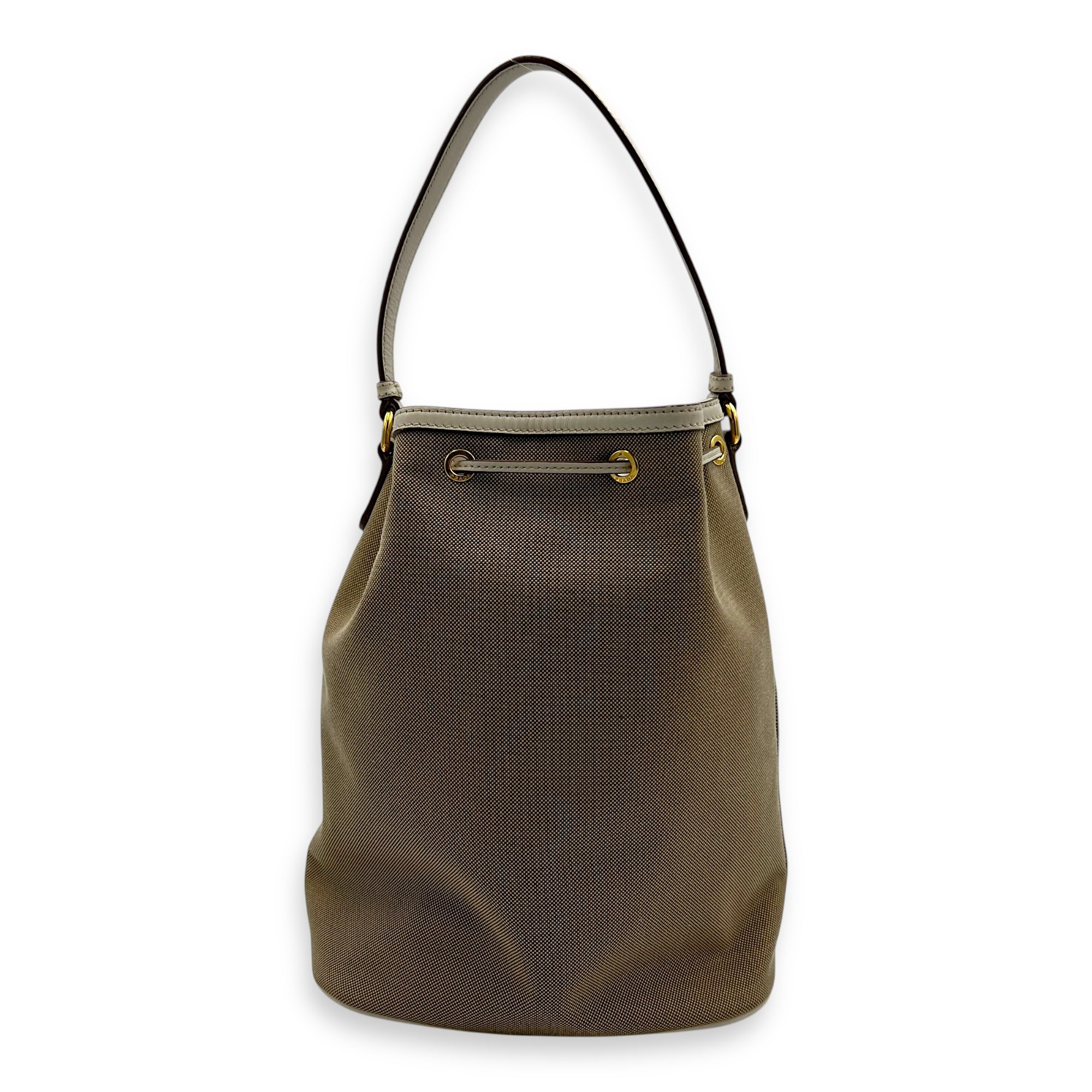 Logo Bucket Bag Beige in Canvas, Gold hardware