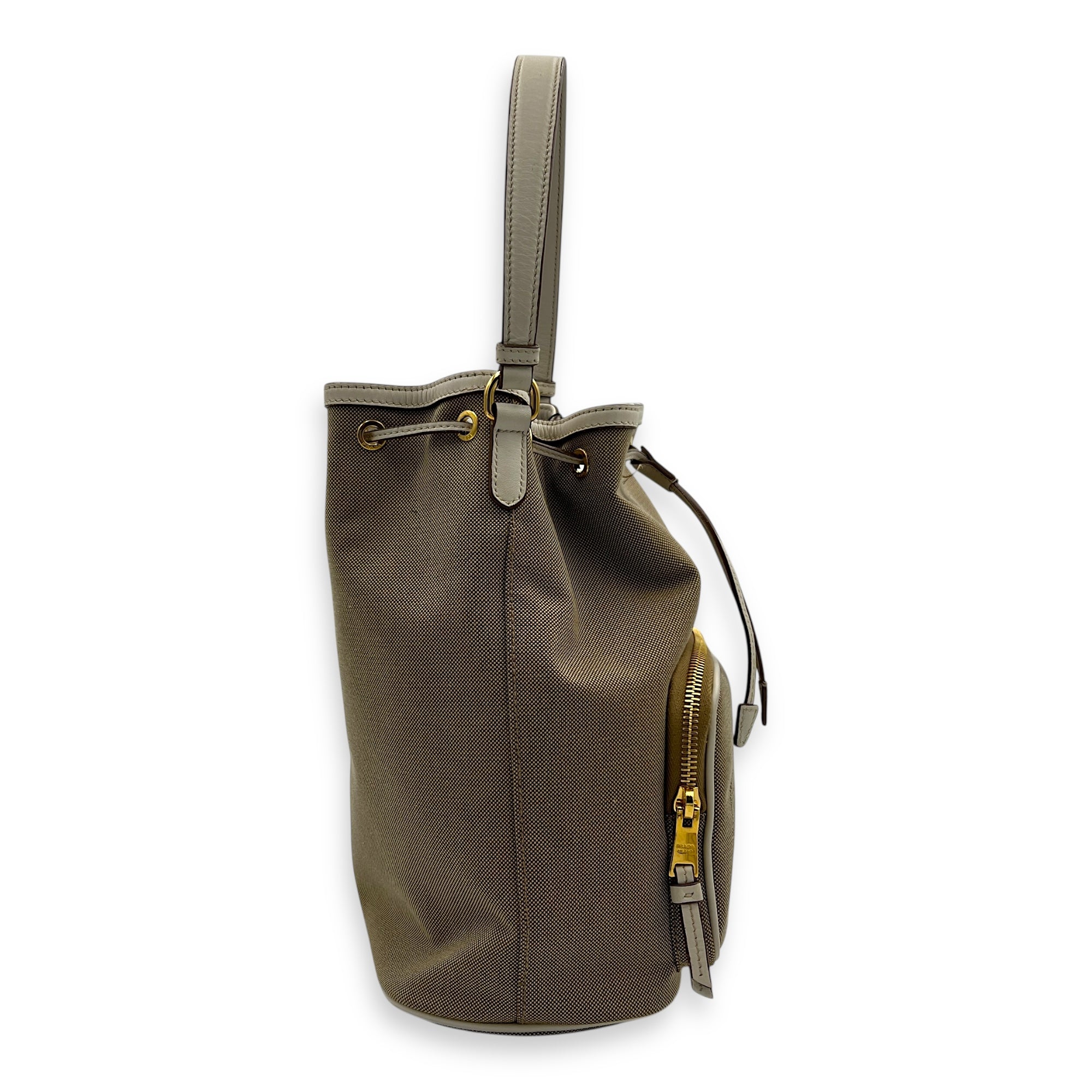 Logo Bucket Bag Beige in Canvas, Gold hardware