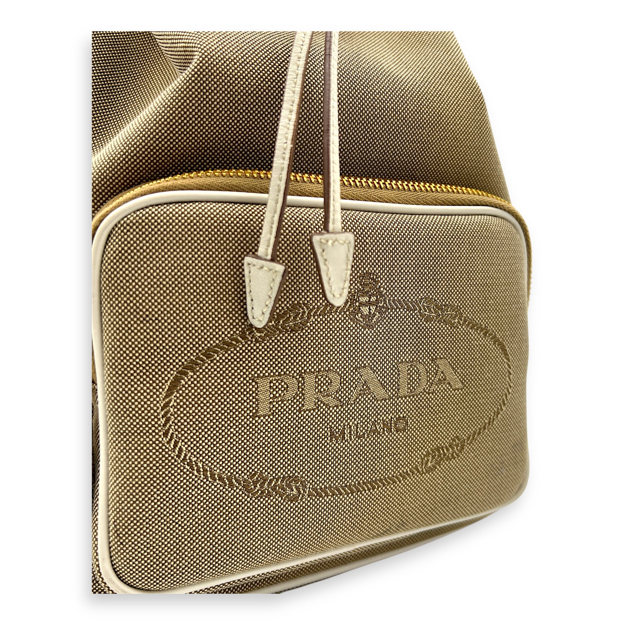 Logo Bucket Bag Beige in Canvas, Gold hardware