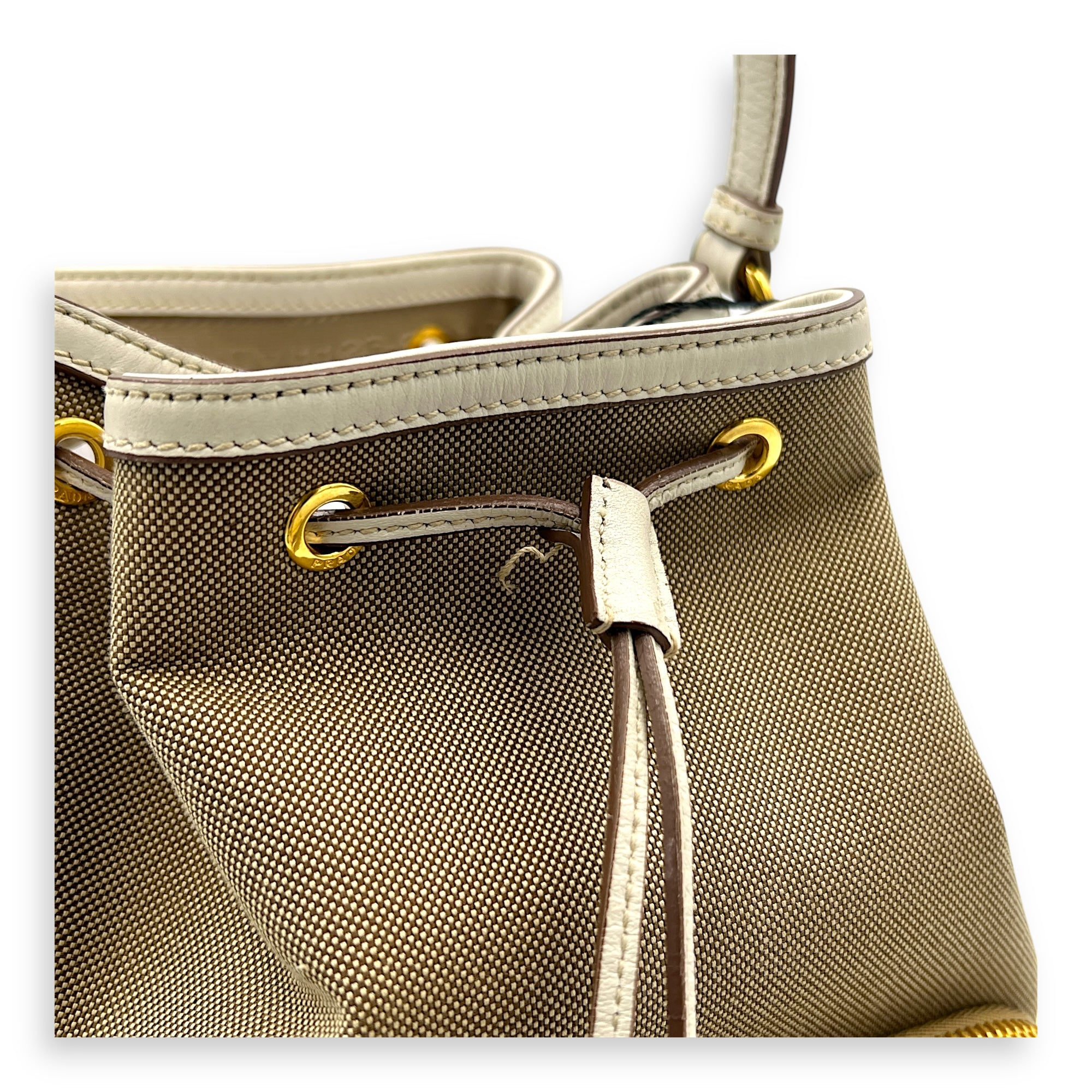 Logo Bucket Bag Beige in Canvas, Gold hardware