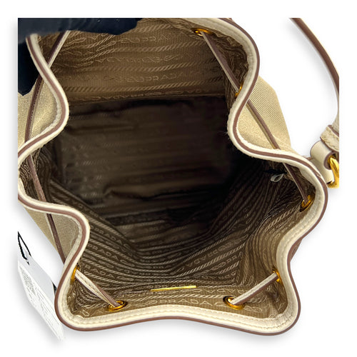 Logo Bucket Bag Beige in Canvas, Gold hardware