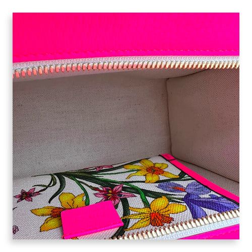 Floral Top Handle Bag White in Canvas, Gold hardware