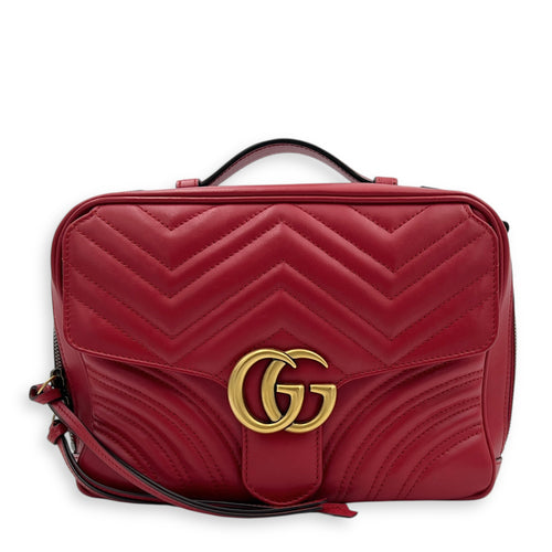 GG Marmont Top Handle Bag Red in Calfskin, Gold hardware