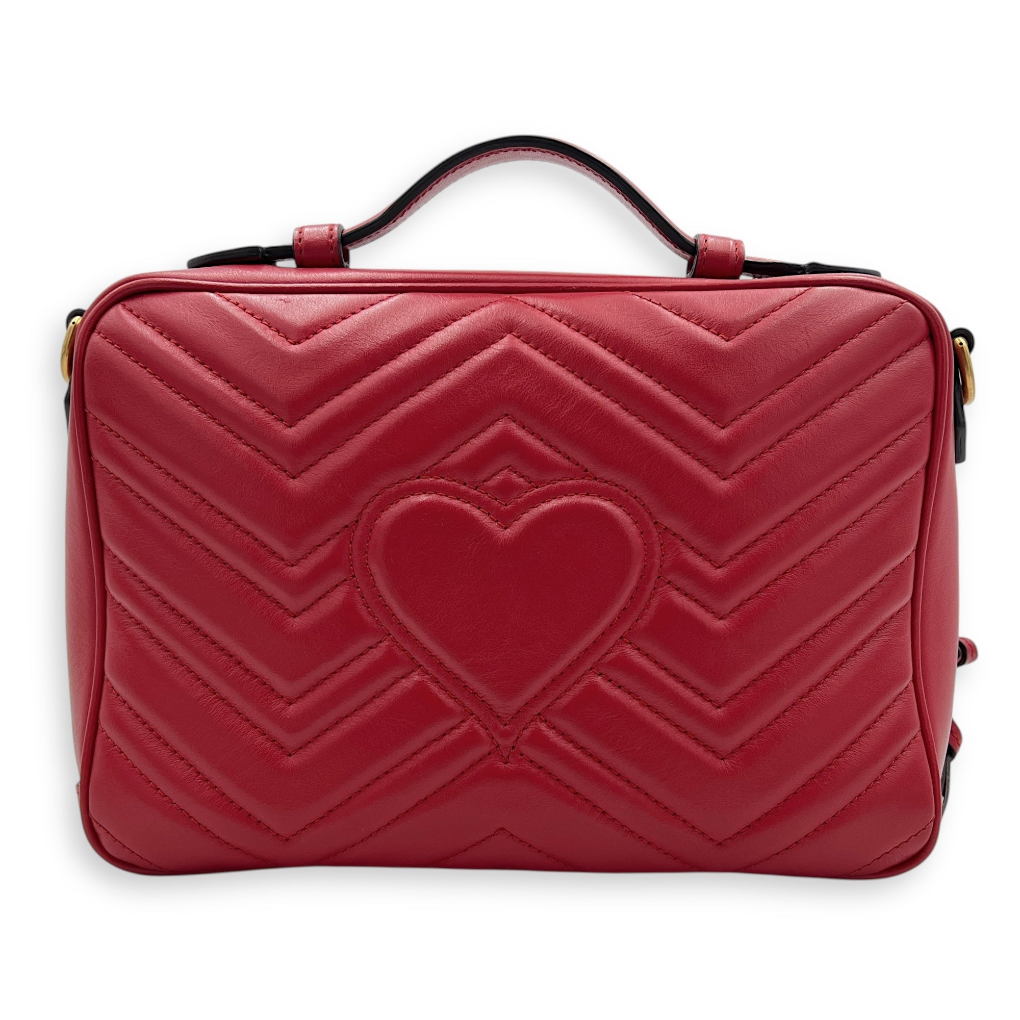 GG Marmont Top Handle Bag Red in Calfskin, Gold hardware