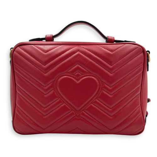 GG Marmont Top Handle Bag Red in Calfskin, Gold hardware