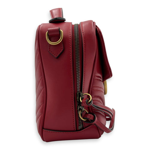 GG Marmont Top Handle Bag Red in Calfskin, Gold hardware