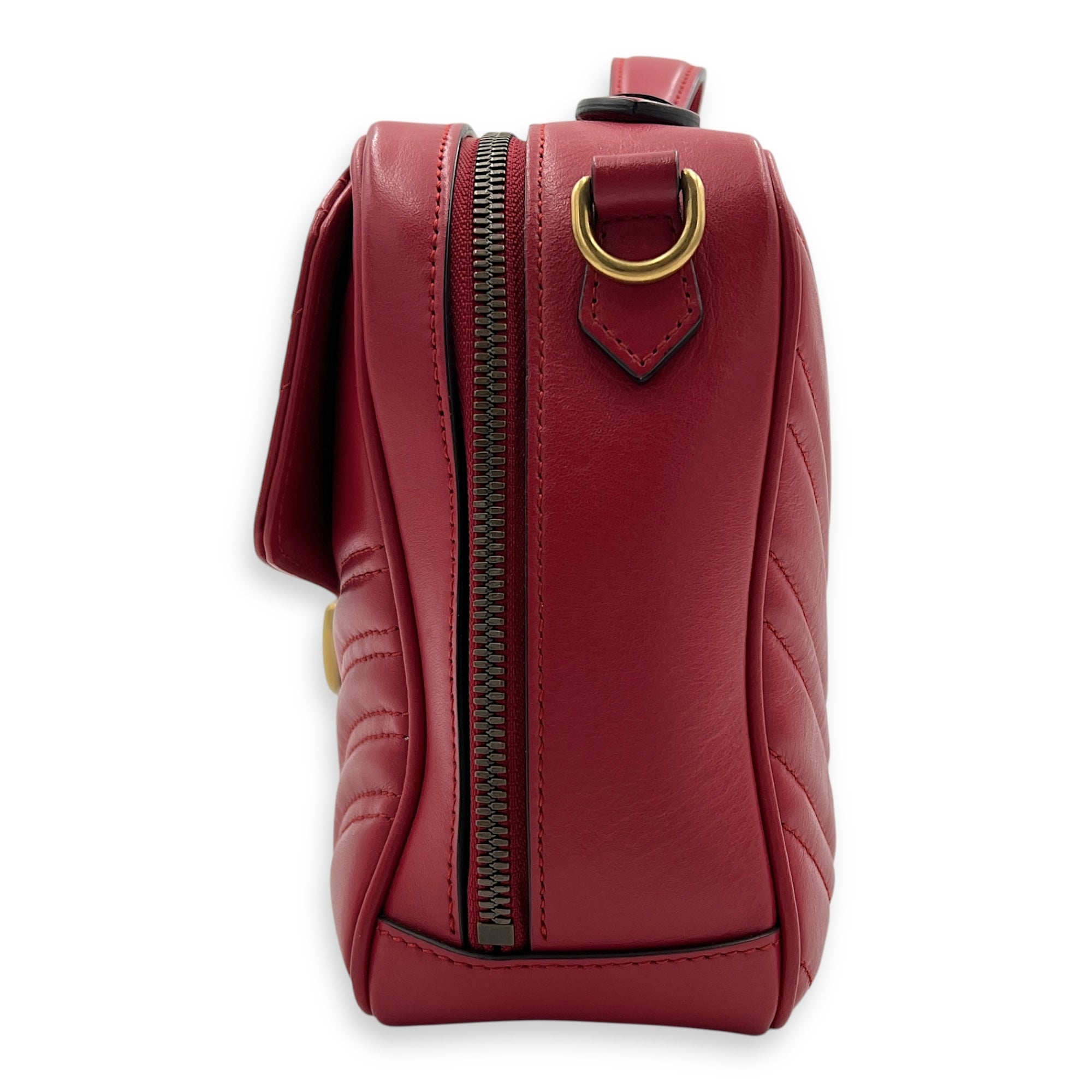 GG Marmont Top Handle Bag Red in Calfskin, Gold hardware
