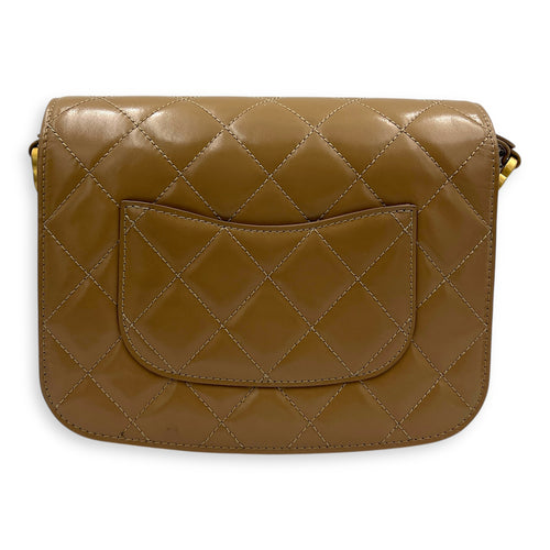 CC Brown Crossbody Bag in Shiny Calfskin, Gold hardware