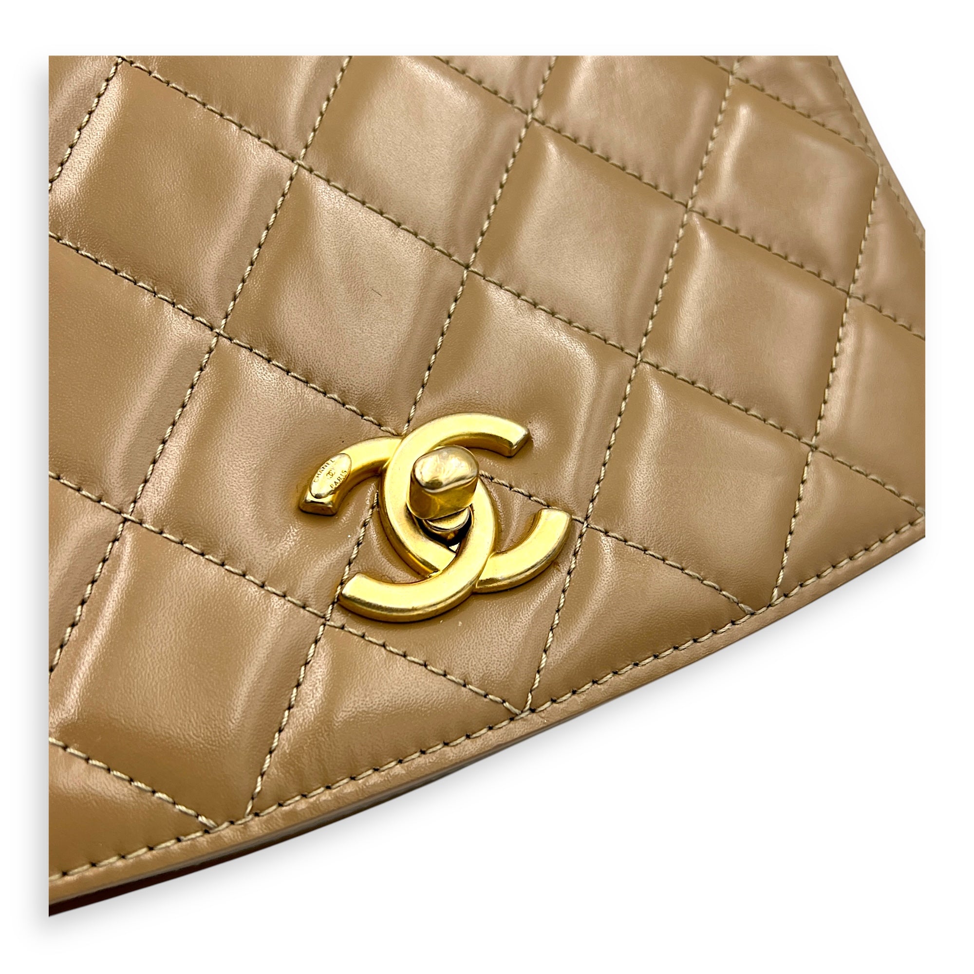 CC Brown Crossbody Bag in Shiny Calfskin, Gold hardware