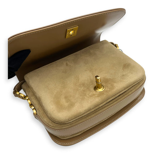 CC Brown Crossbody Bag in Shiny Calfskin, Gold hardware
