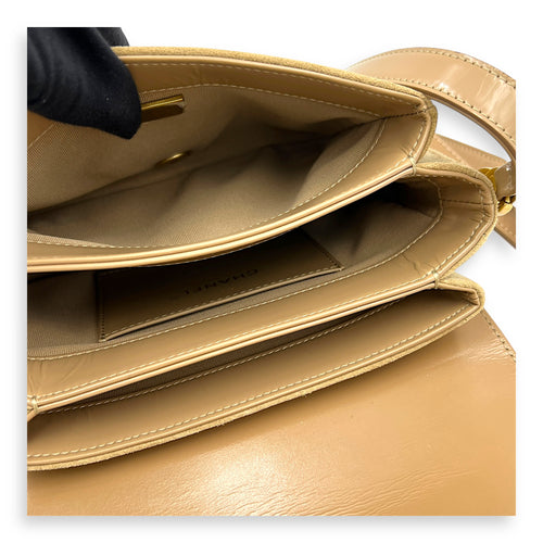 CC Brown Crossbody Bag in Shiny Calfskin, Gold hardware