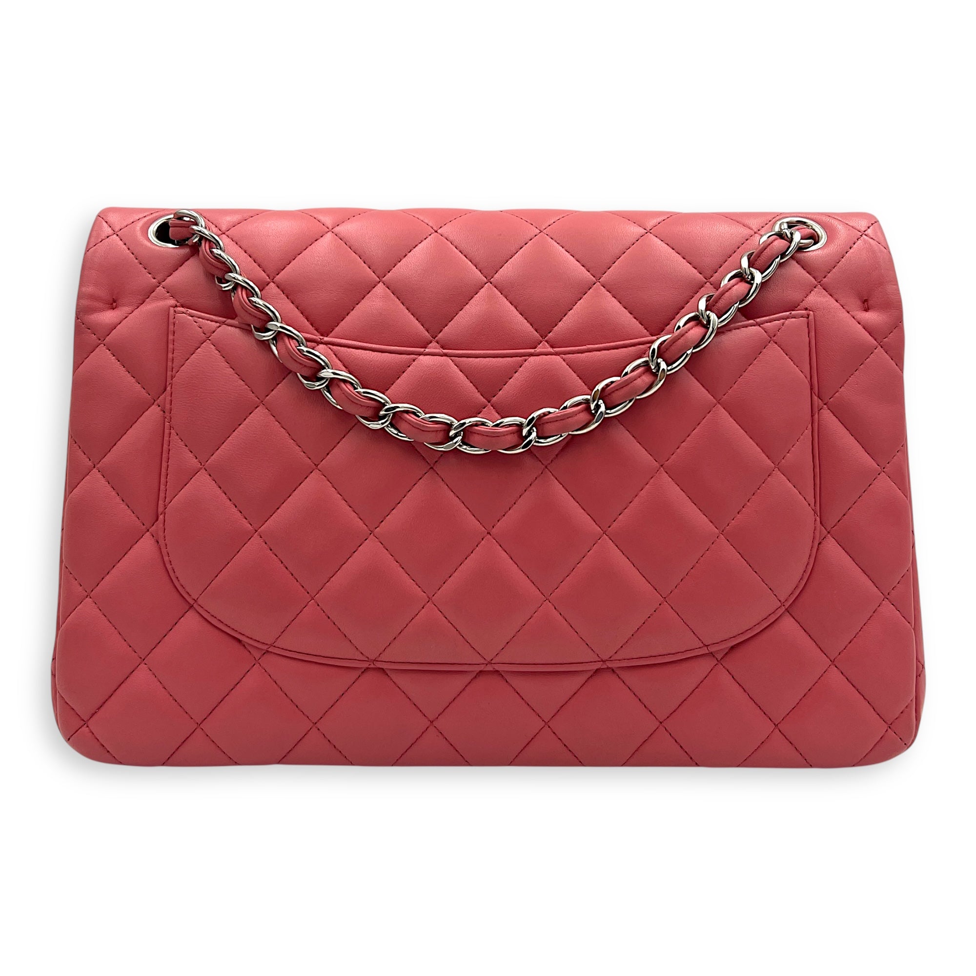 Classic Shoulder Bag Jumbo Pink in Lambskin, Silver hardware