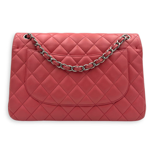 Classic Shoulder Bag Jumbo Pink in Lambskin, Silver hardware