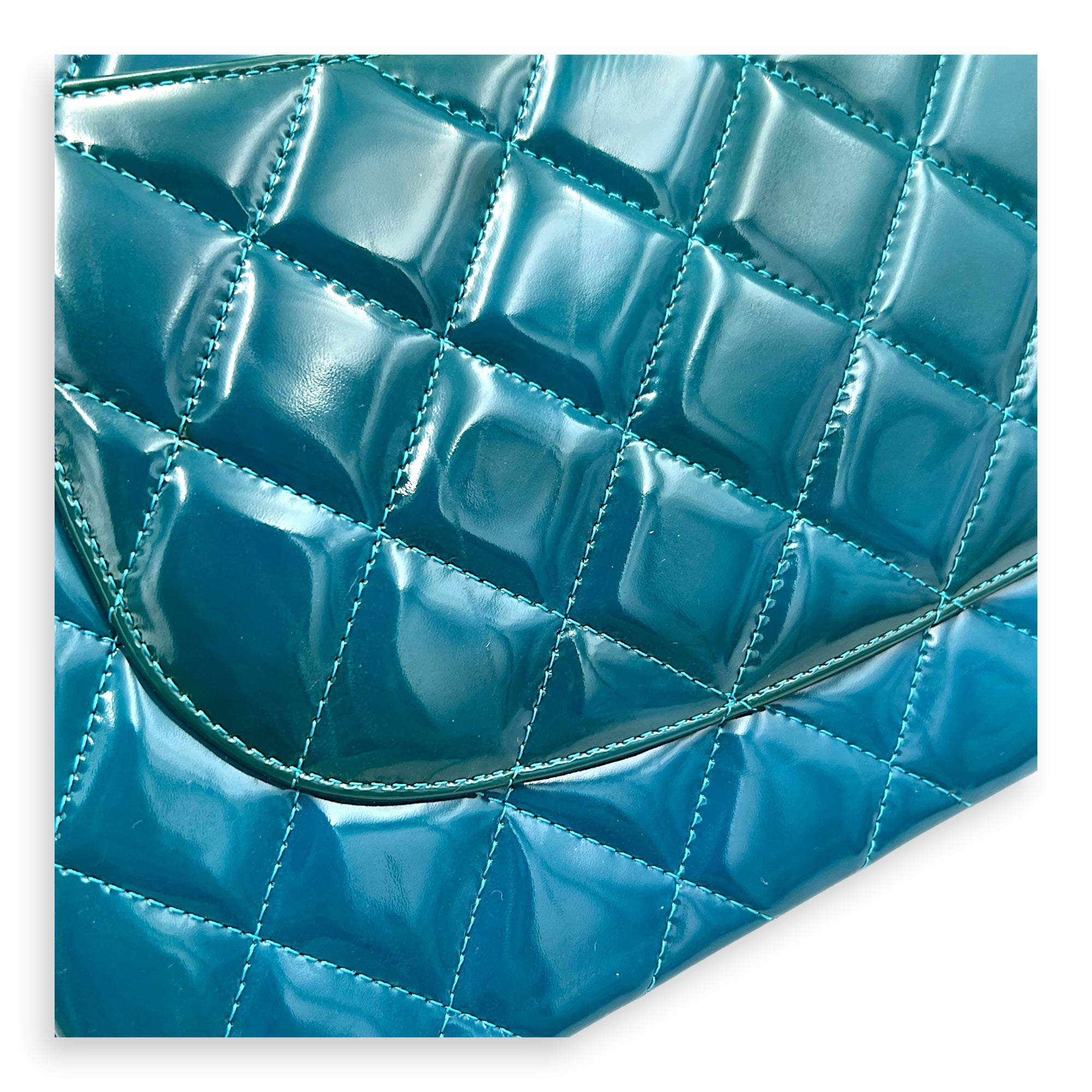 Classic flap Top Handle Bag Blue in Patent leather, Silver hardware