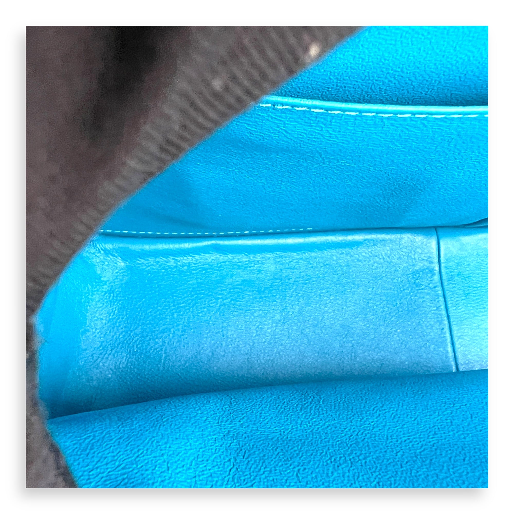 Classic flap Top Handle Bag Blue in Patent leather, Silver hardware