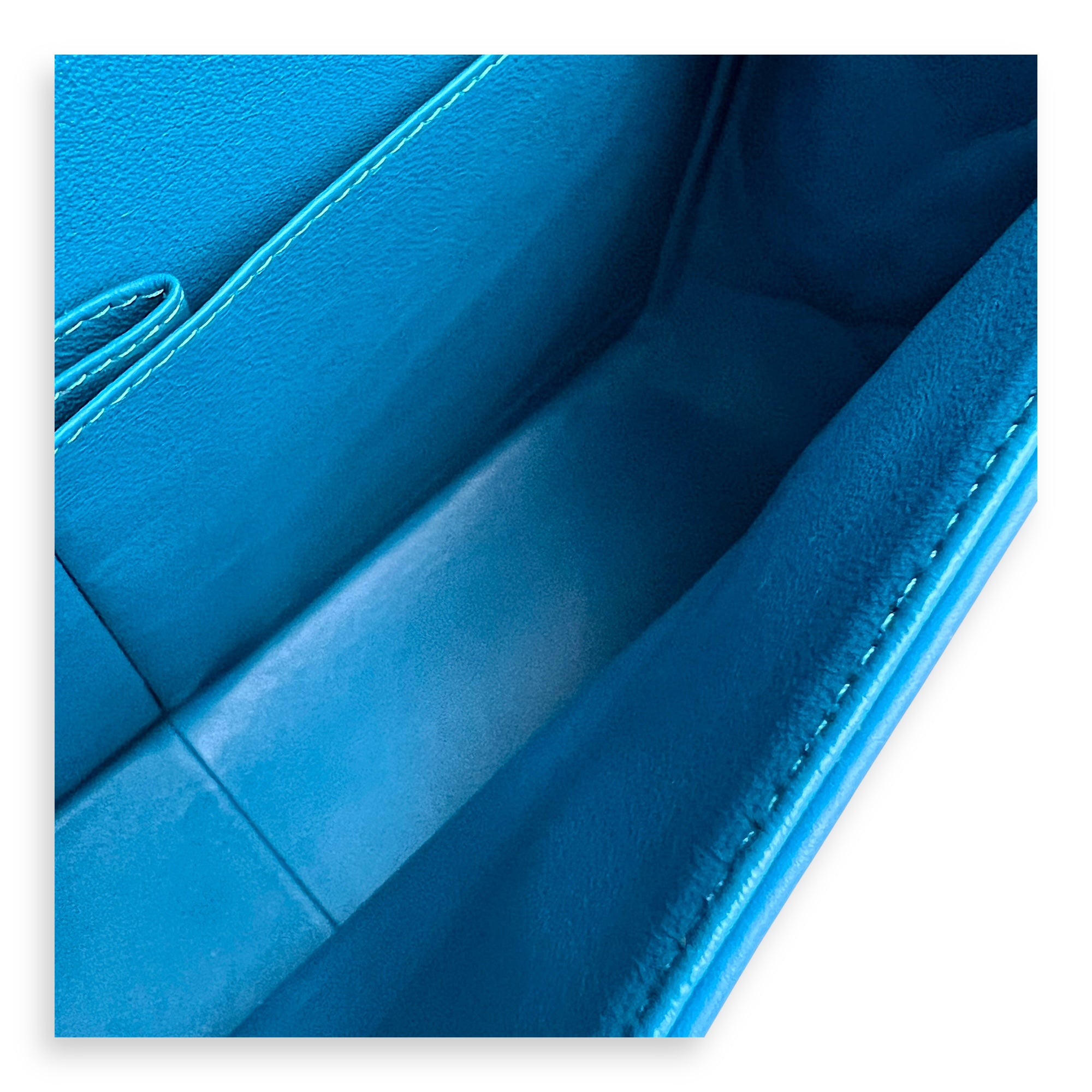 Classic flap Top Handle Bag Blue in Patent leather, Silver hardware