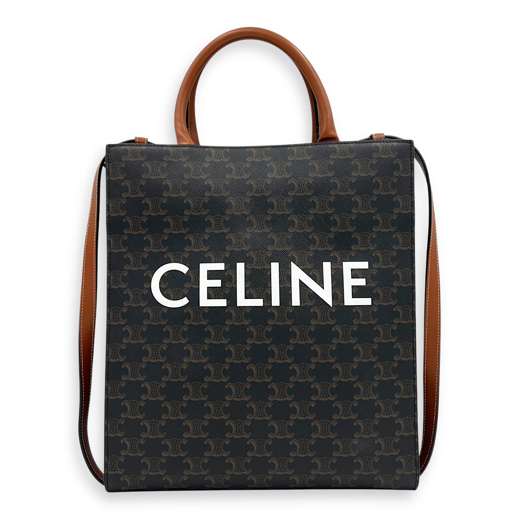 Cabas Top Handle Bag Brown in Canvas, Gold hardware