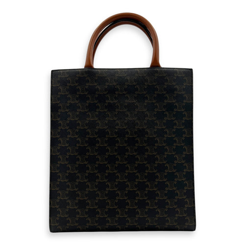 Cabas Top Handle Bag Brown in Canvas, Gold hardware