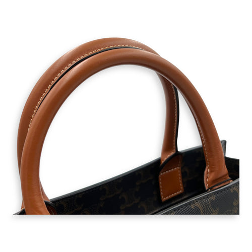 Cabas Top Handle Bag Brown in Canvas, Gold hardware