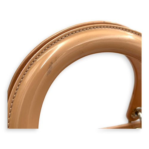 Lady Dior Medium Beige Top Handle Bag in Patent Leather, Silver hardware