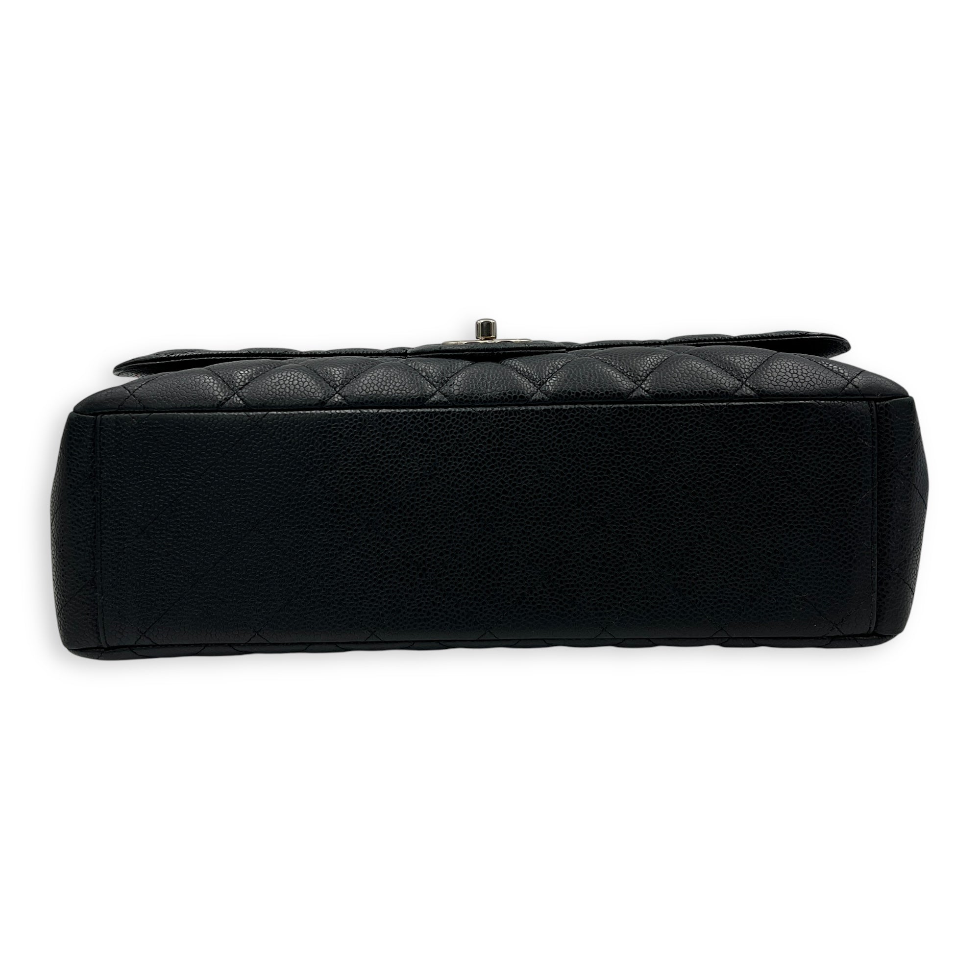 Classic Shoulder Bag Maxi Black in Caviar Leather, Silver hardware