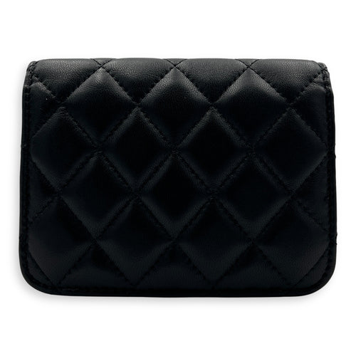 CC Quilted Pearl Crush Mini Black Wallet On Chain in Lambskin, Gold hardware