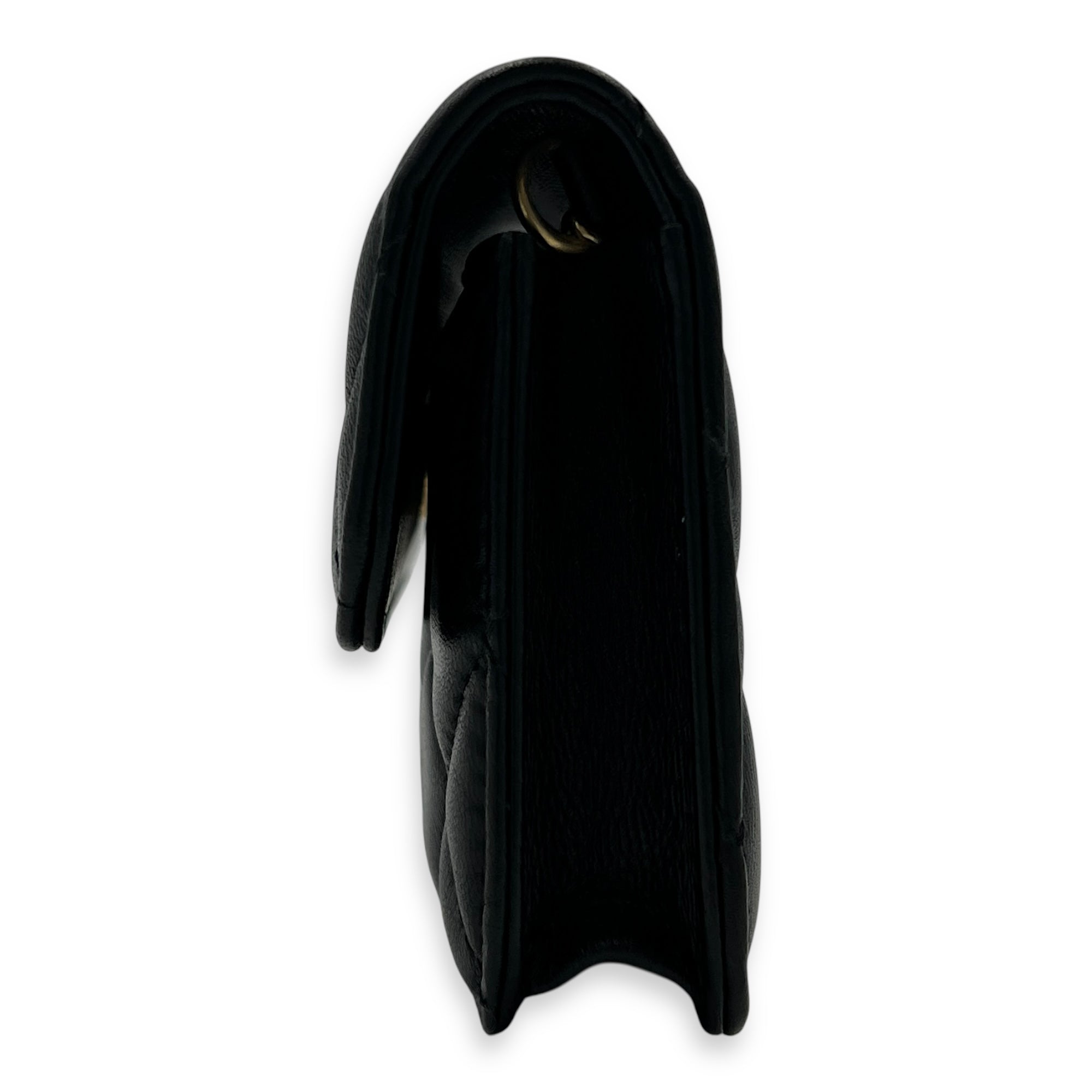 CC Quilted Pearl Crush Mini Black Wallet On Chain in Lambskin, Gold hardware