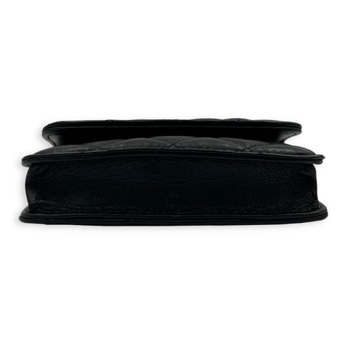 CC Quilted Pearl Crush Mini Black Wallet On Chain in Lambskin, Gold hardware