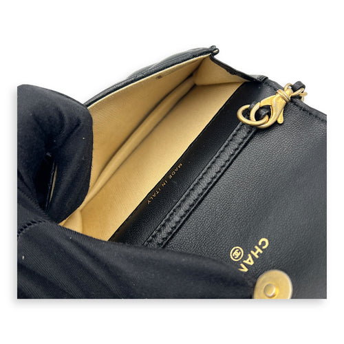 CC Quilted Pearl Crush Mini Black Wallet On Chain in Lambskin, Gold hardware