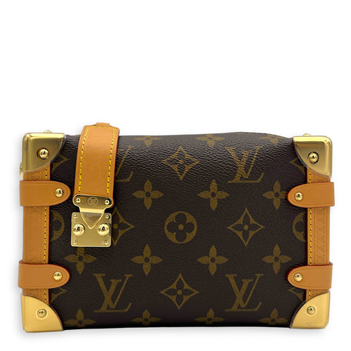 Side Trunk Shoulder Bag PM Brown in Coated Canvas, Gold hardware