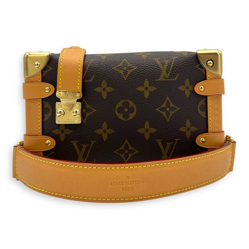 Side Trunk Shoulder Bag PM Brown in Coated Canvas, Gold hardware