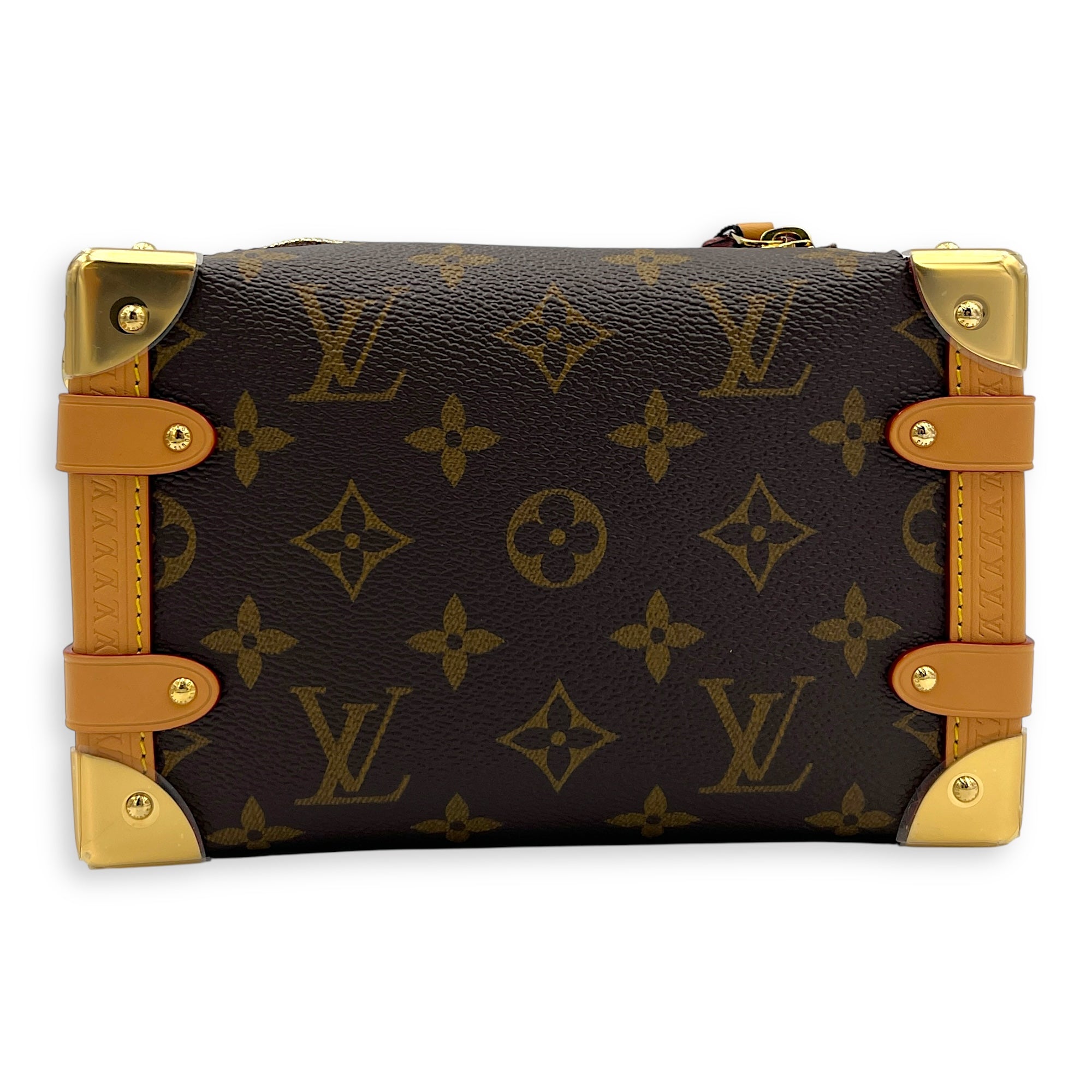 Side Trunk Shoulder Bag PM Brown in Coated Canvas, Gold hardware