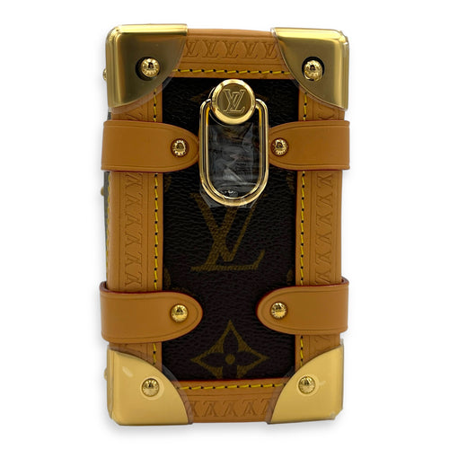 Side Trunk Shoulder Bag PM Brown in Coated Canvas, Gold hardware