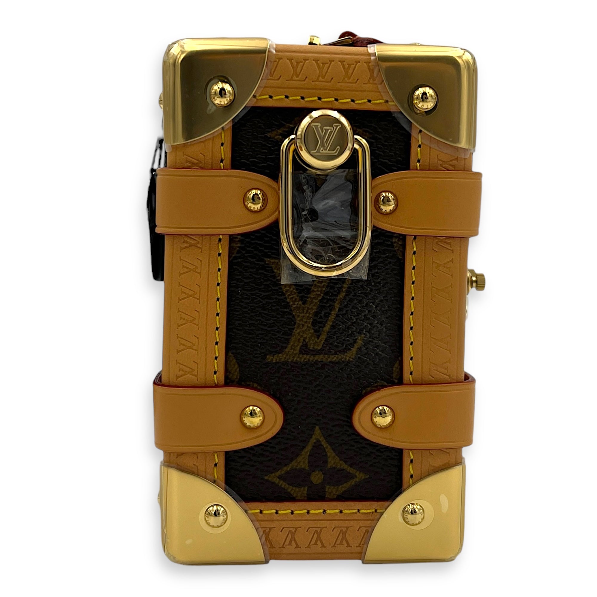 Side Trunk Shoulder Bag PM Brown in Coated Canvas, Gold hardware