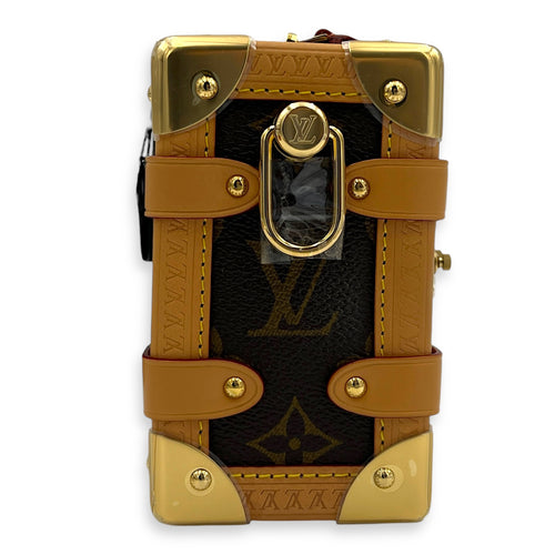 Side Trunk Shoulder Bag PM Brown in Coated Canvas, Gold hardware