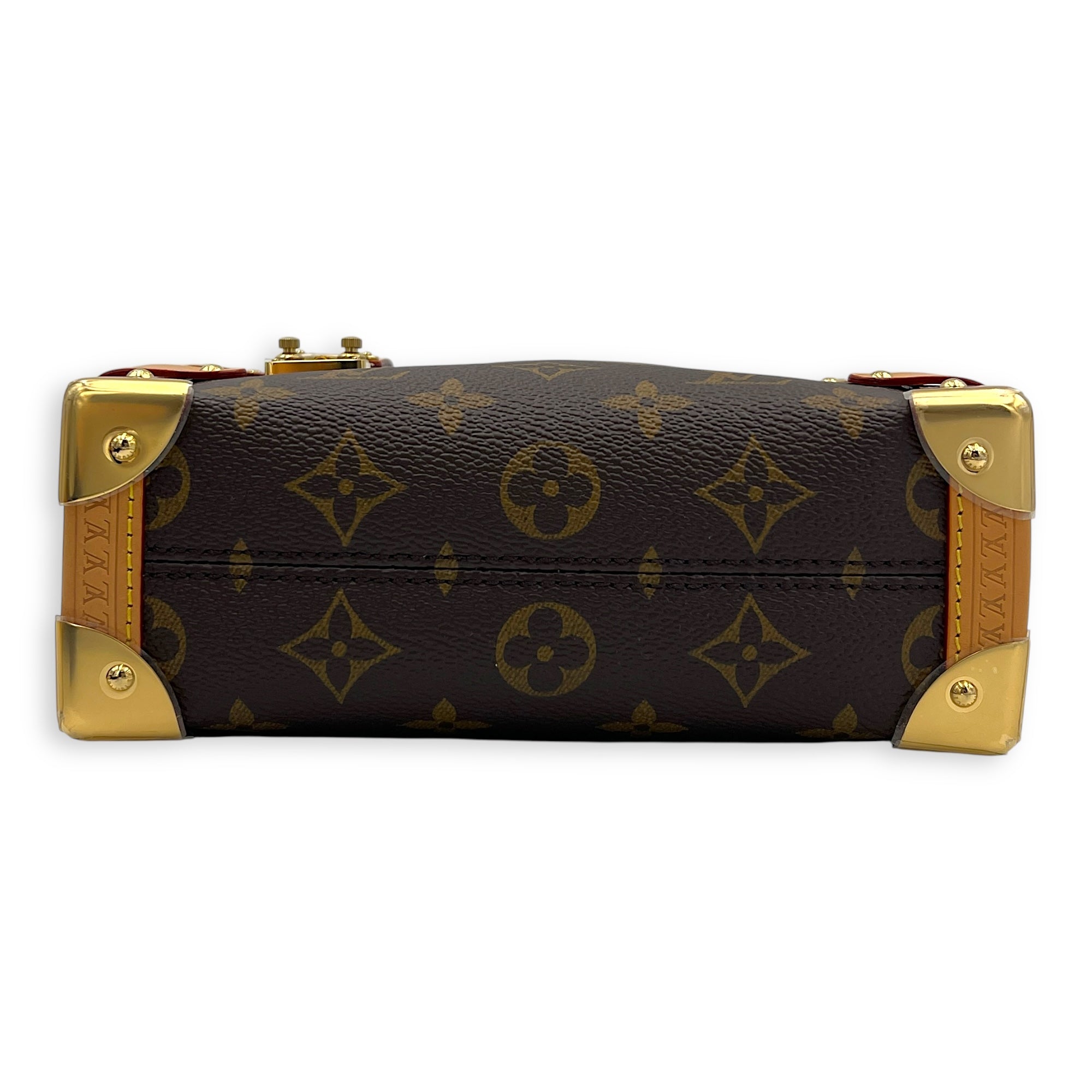 Side Trunk Shoulder Bag PM Brown in Coated Canvas, Gold hardware