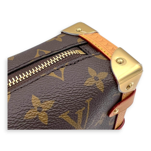 Side Trunk Shoulder Bag PM Brown in Coated Canvas, Gold hardware