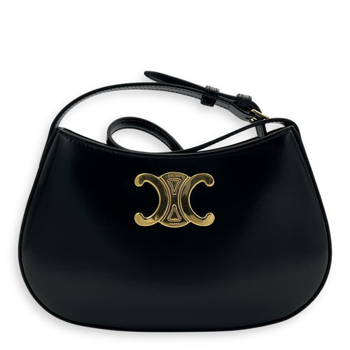 Tilly Black Shoulder Bag in Calfskin, Gold hardware