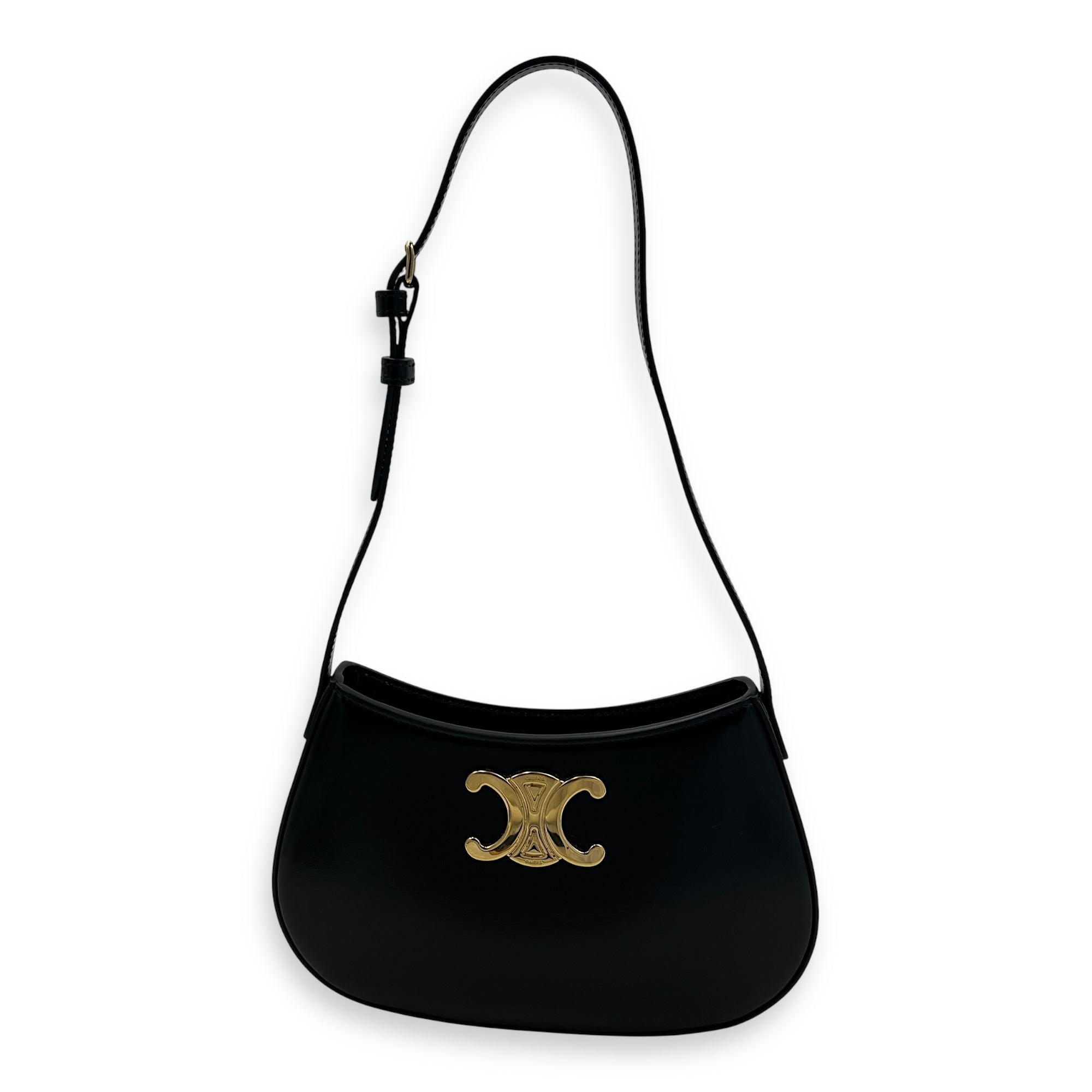 Tilly Black Shoulder Bag in Calfskin, Gold hardware