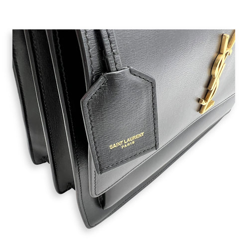 Sunset Shoulder Bag Large Black in Calfskin, Gold hardware