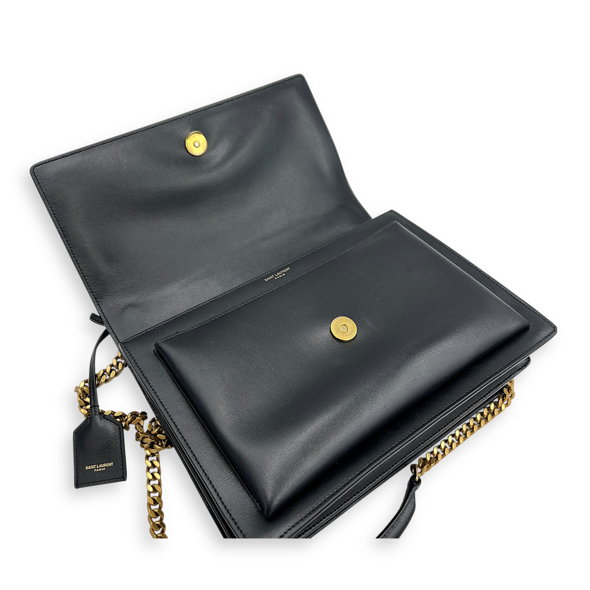 Sunset Shoulder Bag Large Black in Calfskin, Gold hardware