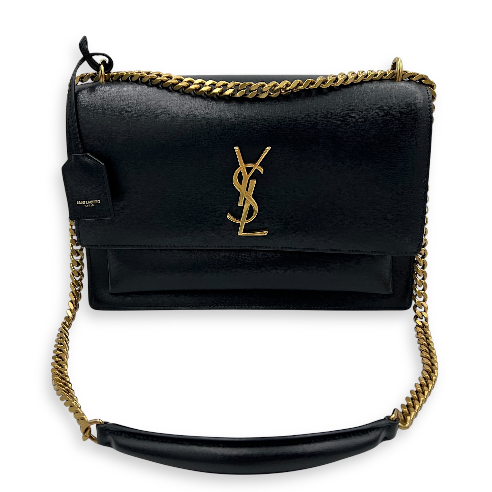 Sunset Shoulder Bag Large Black in Calfskin, Gold hardware