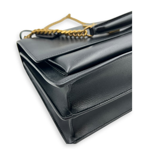 Sunset Shoulder Bag Large Black in Calfskin, Gold hardware