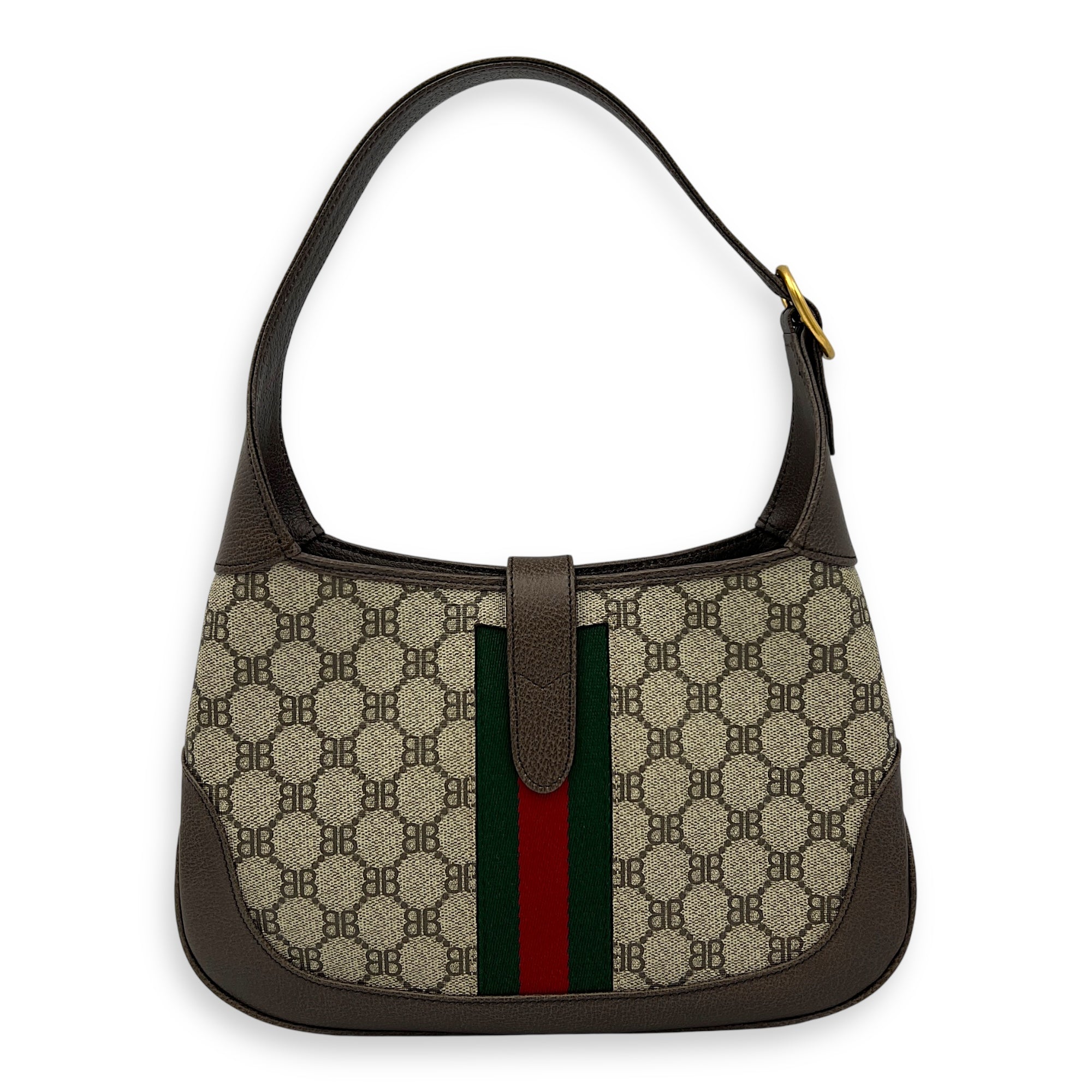 The hacker project JACKIE Top Handle Bag Brown in Coated Canvas, Brushed Gold hardware