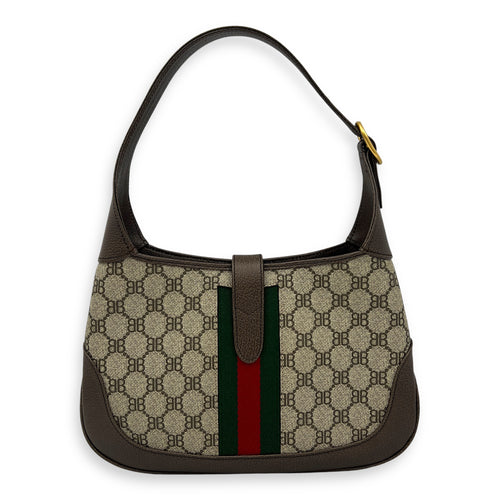 The hacker project JACKIE Top Handle Bag Brown in Coated Canvas, Brushed Gold hardware