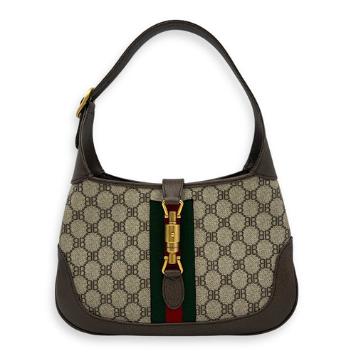 The hacker project JACKIE Top Handle Bag Brown in Coated Canvas, Brushed Gold hardware