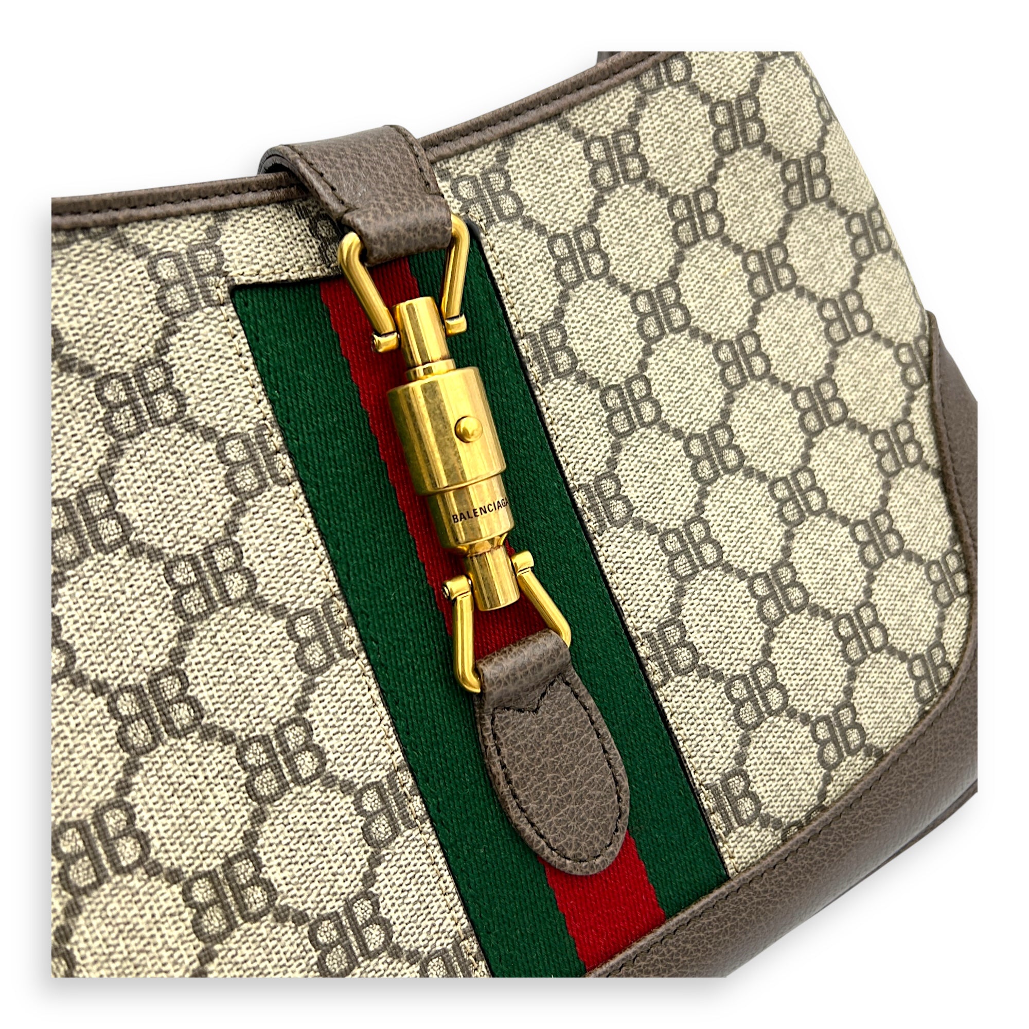 The hacker project JACKIE Top Handle Bag Brown in Coated Canvas, Brushed Gold hardware