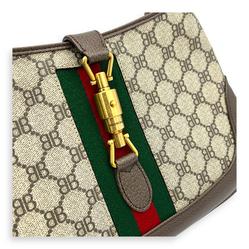 The hacker project JACKIE Top Handle Bag Brown in Coated Canvas, Brushed Gold hardware