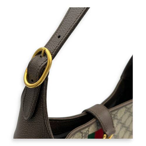 The hacker project JACKIE Top Handle Bag Brown in Coated Canvas, Brushed Gold hardware