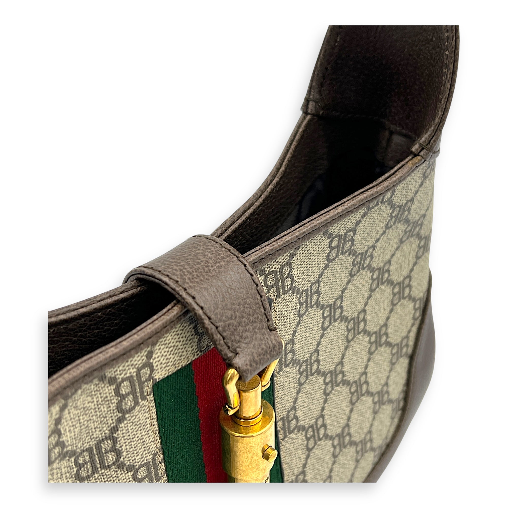 The hacker project JACKIE Top Handle Bag Brown in Coated Canvas, Brushed Gold hardware